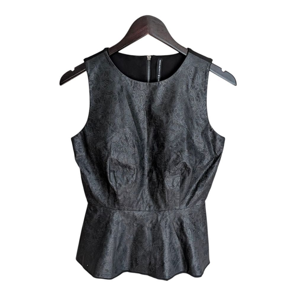 W118 Walter Baker Black Faux Leather Multi Media Peplum Top S